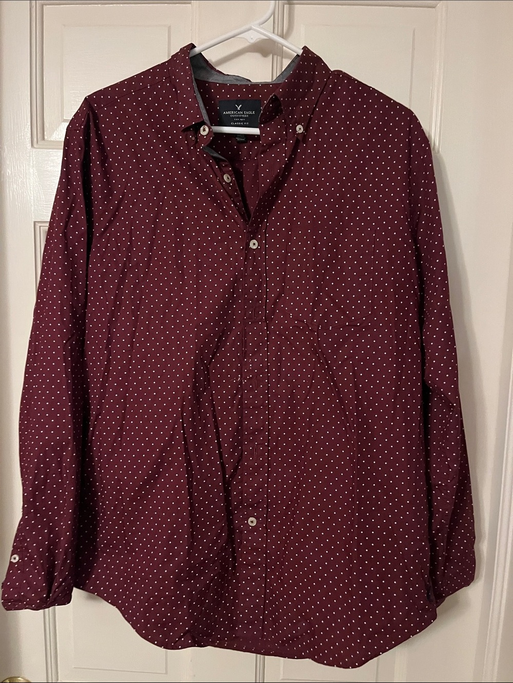 American Eagle Outfitters Men’s Maroon Dot Button-Down Shirt